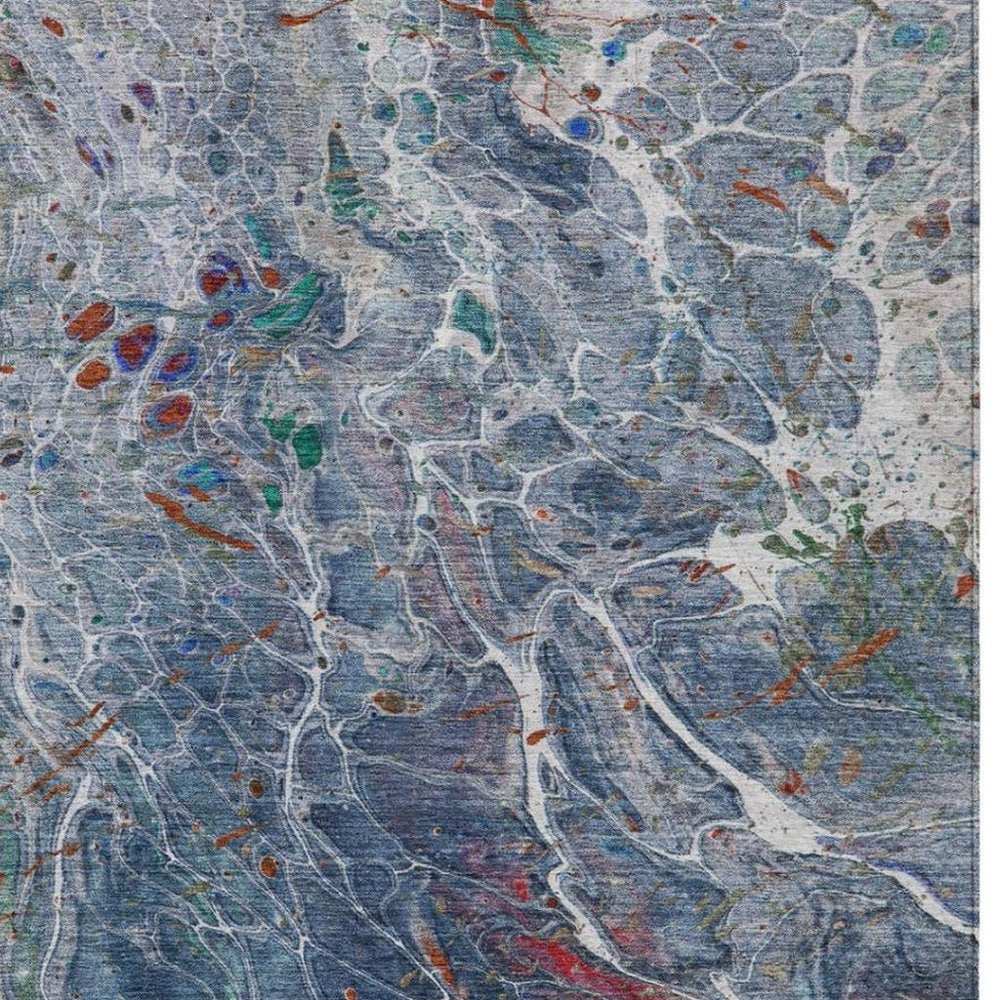 10' X 14' Blue And Pewter Abstract Washable Indoor Outdoor Area Rug — view 6
