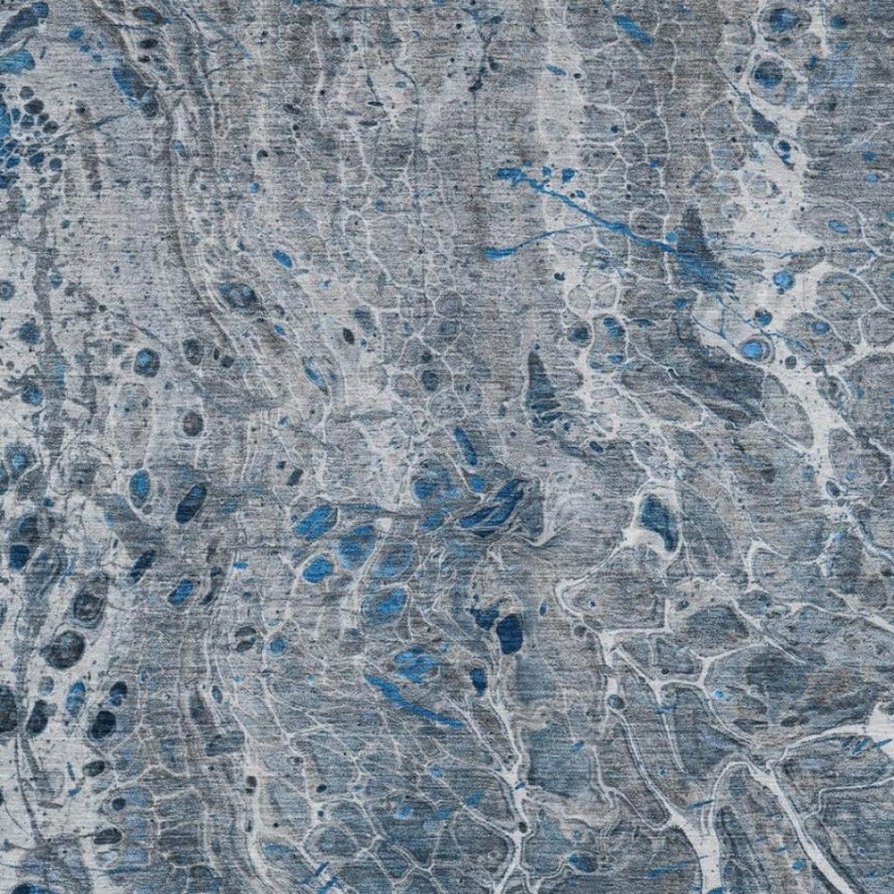 3' X 5' Denim Blue And Blue Abstract Washable Indoor Outdoor Area Rug