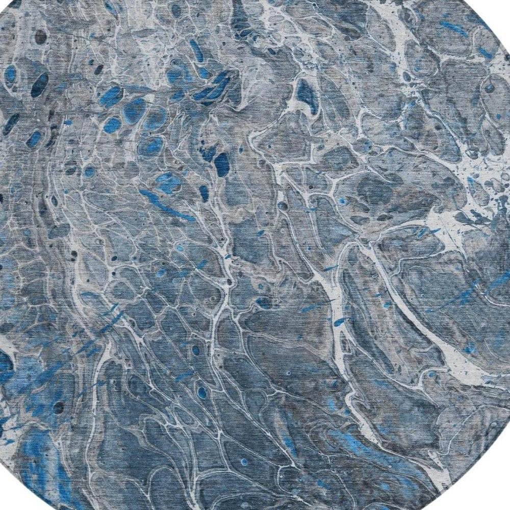 8' Denim Blue And Blue Round Abstract Washable Indoor Outdoor Area Rug HomeRoots