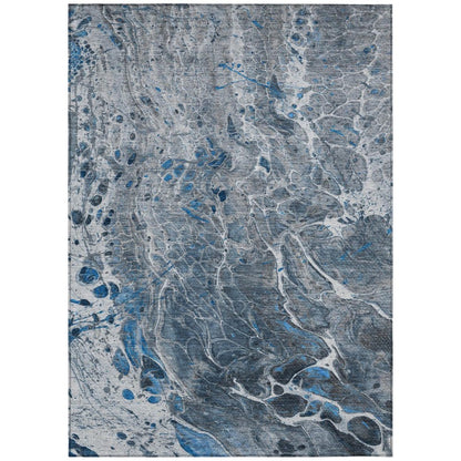 8' X 10' Denim Blue And Blue Abstract Washable Indoor Outdoor Area Rug HomeRoots