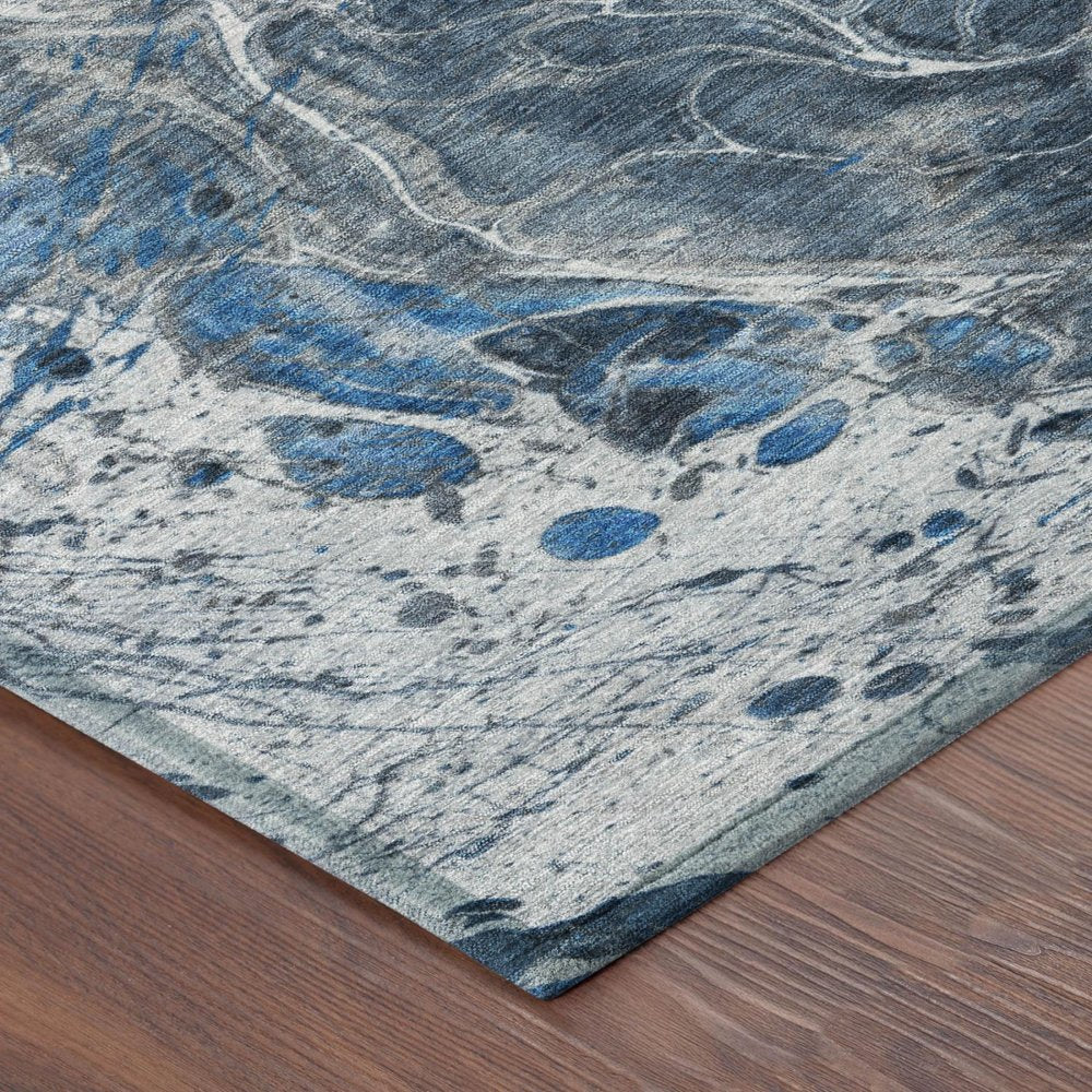 8' X 10' Denim Blue And Blue Abstract Washable Indoor Outdoor Area Rug HomeRoots