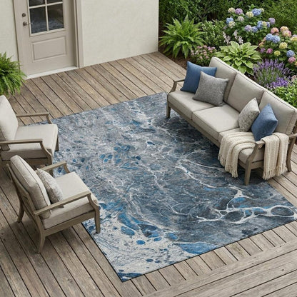 9' X 12' Denim Blue And Blue Abstract Washable Indoor Outdoor Area Rug HomeRoots