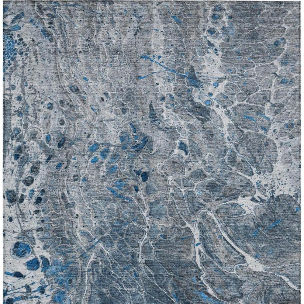 9' X 12' Denim Blue And Blue Abstract Washable Indoor Outdoor Area Rug HomeRoots
