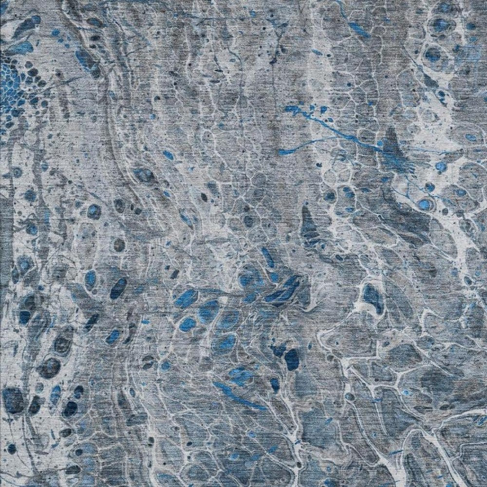 9' X 12' Denim Blue And Blue Abstract Washable Indoor Outdoor Area Rug — view 6