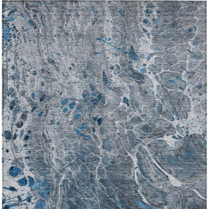 10' X 14' Denim Blue And Blue Abstract Washable Indoor Outdoor Area Rug HomeRoots