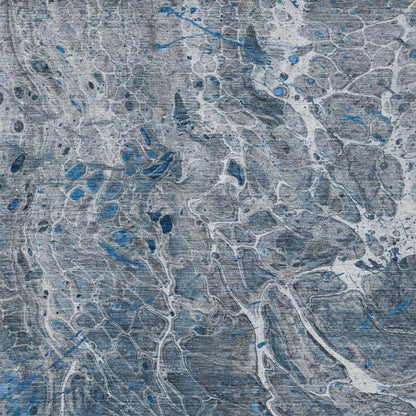 10' X 14' Denim Blue And Blue Abstract Washable Indoor Outdoor Area Rug