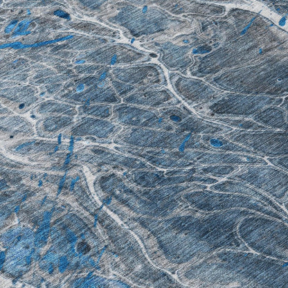 10' X 14' Denim Blue And Blue Abstract Washable Indoor Outdoor Area Rug HomeRoots