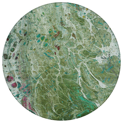 8' Green And Fern Green Round Abstract Washable Indoor Outdoor Area Rug HomeRoots