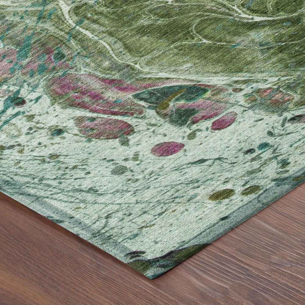 8' Green And Fern Green Round Abstract Washable Indoor Outdoor Area Rug — view 2