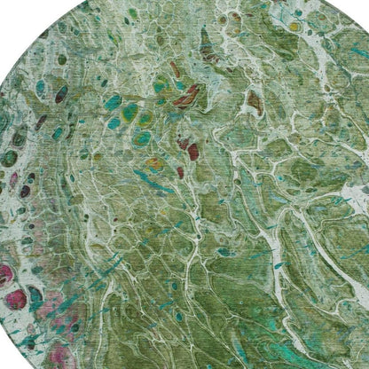 8' Green And Fern Green Round Abstract Washable Indoor Outdoor Area Rug HomeRoots