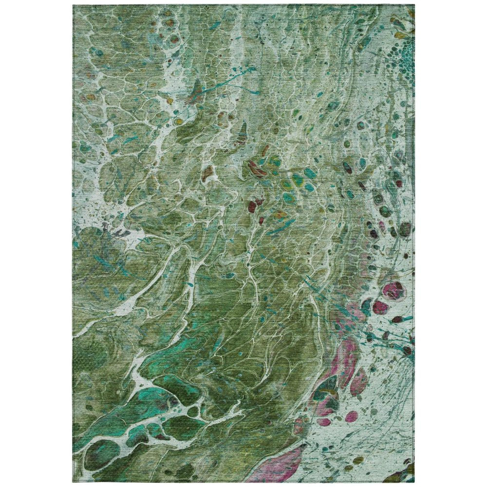 10' X 14' Green And Fern Green Abstract Washable Indoor Outdoor Area Rug
