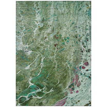 10' X 14' Green And Fern Green Abstract Washable Indoor Outdoor Area Rug