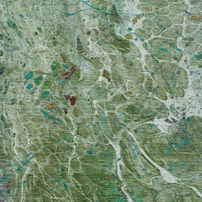 10' X 14' Green And Fern Green Abstract Washable Indoor Outdoor Area Rug