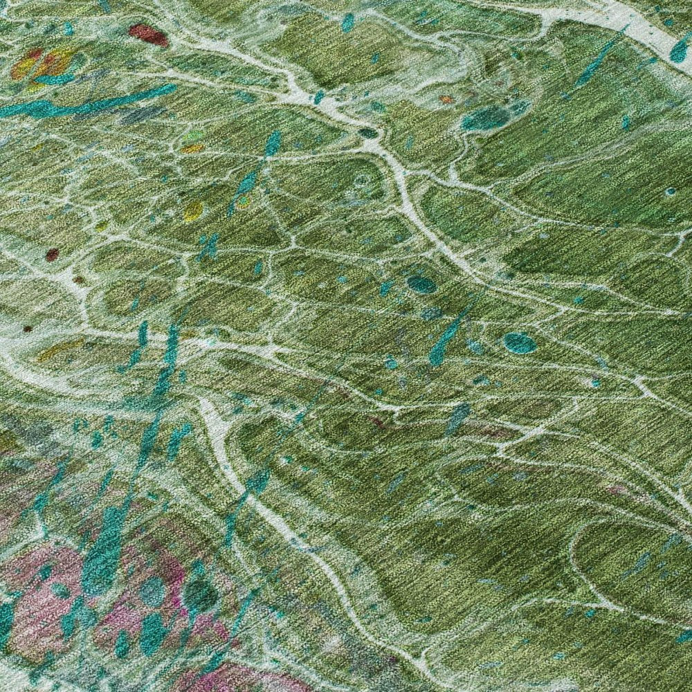 10' X 14' Green And Fern Green Abstract Washable Indoor Outdoor Area Rug — view 3
