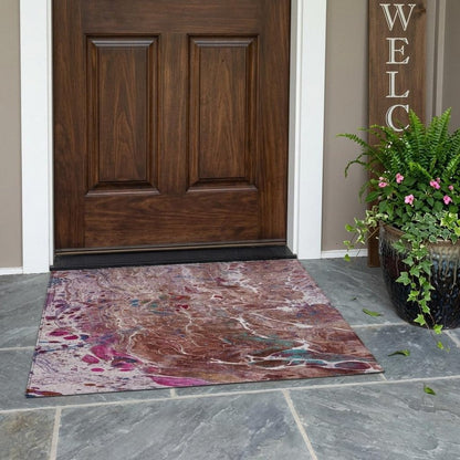 3' X 5' Orange And Blush Abstract Washable Indoor Outdoor Area Rug HomeRoots