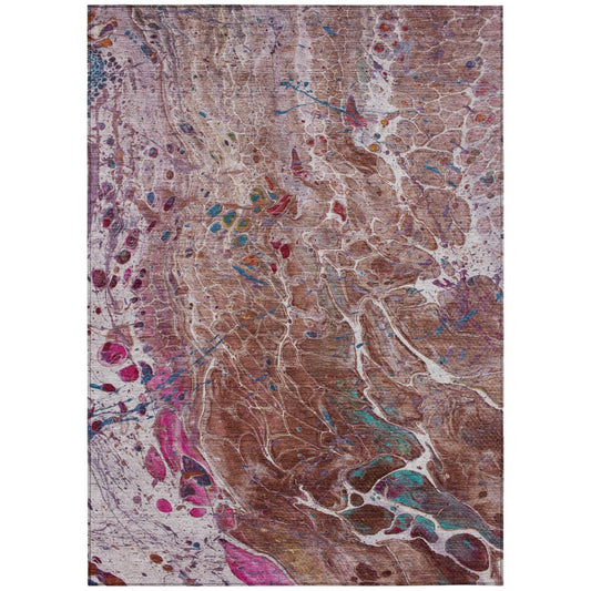 3' X 5' Orange And Blush Abstract Washable Indoor Outdoor Area Rug