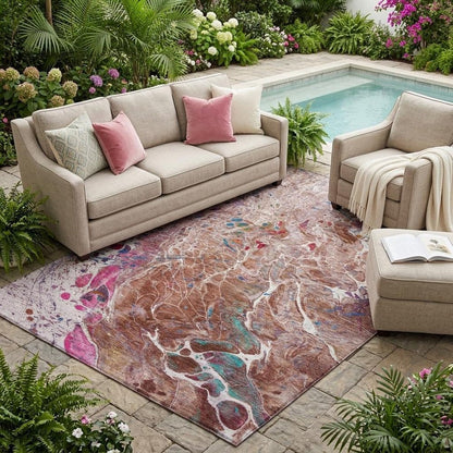 5' X 8' Orange And Blush Abstract Washable Indoor Outdoor Area Rug HomeRoots