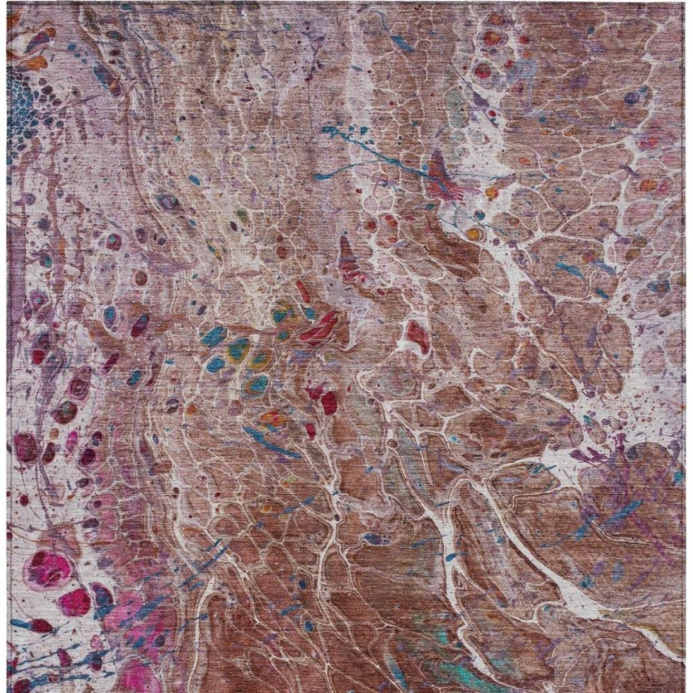 5' X 8' Orange And Blush Abstract Washable Indoor Outdoor Area Rug HomeRoots