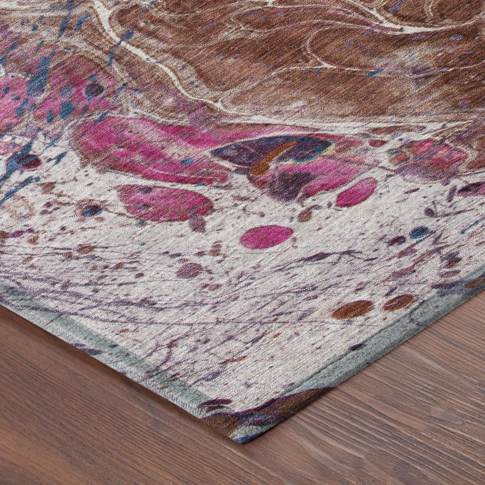 5' X 8' Orange And Blush Abstract Washable Indoor Outdoor Area Rug — view 9