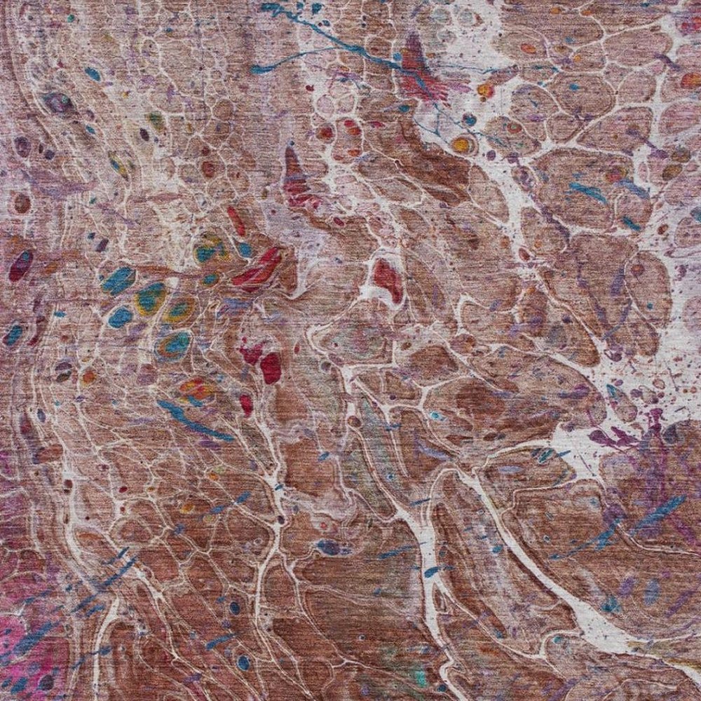 5' X 8' Orange And Blush Abstract Washable Indoor Outdoor Area Rug HomeRoots