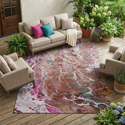 8' X 10' Orange And Blush Abstract Washable Indoor Outdoor Area Rug HomeRoots