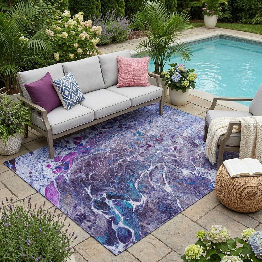 5' X 8' Plum And Purple Abstract Washable Indoor Outdoor Area Rug HomeRoots