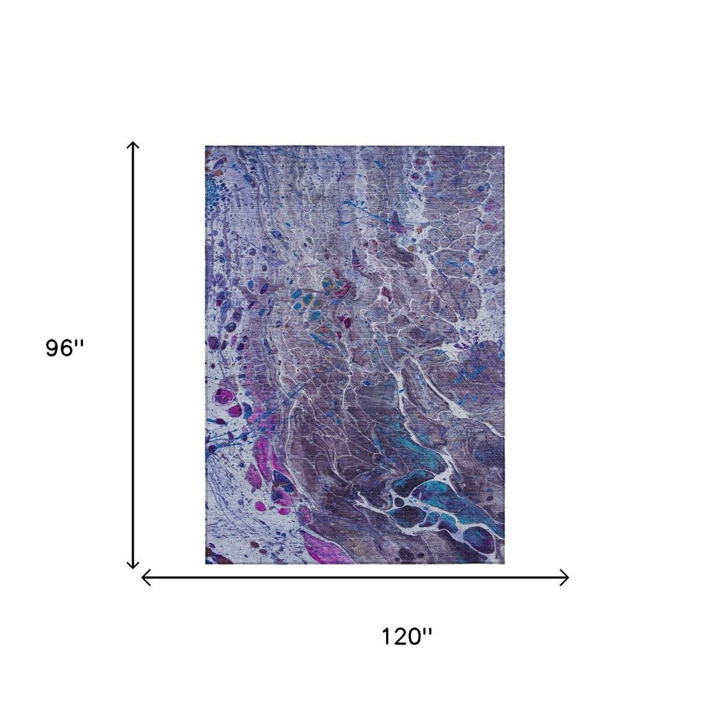 8' X 10' Plum And Purple Abstract Washable Indoor Outdoor Area Rug — view 11
