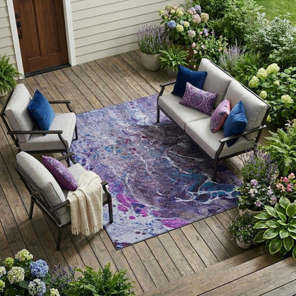10' X 14' Plum And Purple Abstract Washable Indoor Outdoor Area Rug HomeRoots