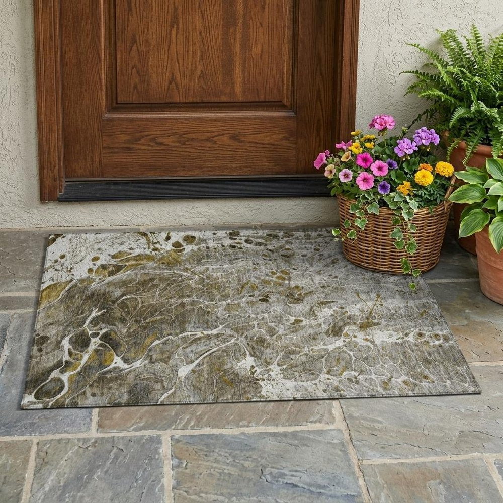 3' X 5' Pewter And Gray Abstract Washable Indoor Outdoor Area Rug — view 5