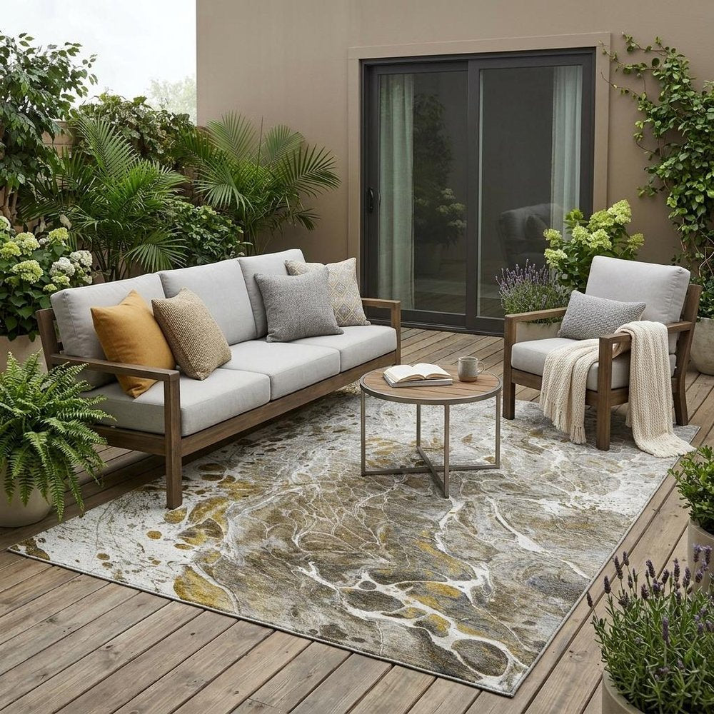 5' X 8' Pewter And Gray Abstract Washable Indoor Outdoor Area Rug HomeRoots