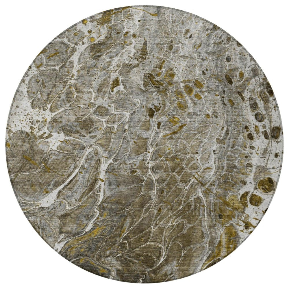 8' Pewter And Gray Round Abstract Washable Indoor Outdoor Area Rug — view 6