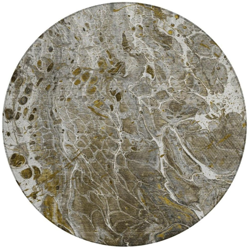 8' Pewter And Gray Round Abstract Washable Indoor Outdoor Area Rug HomeRoots