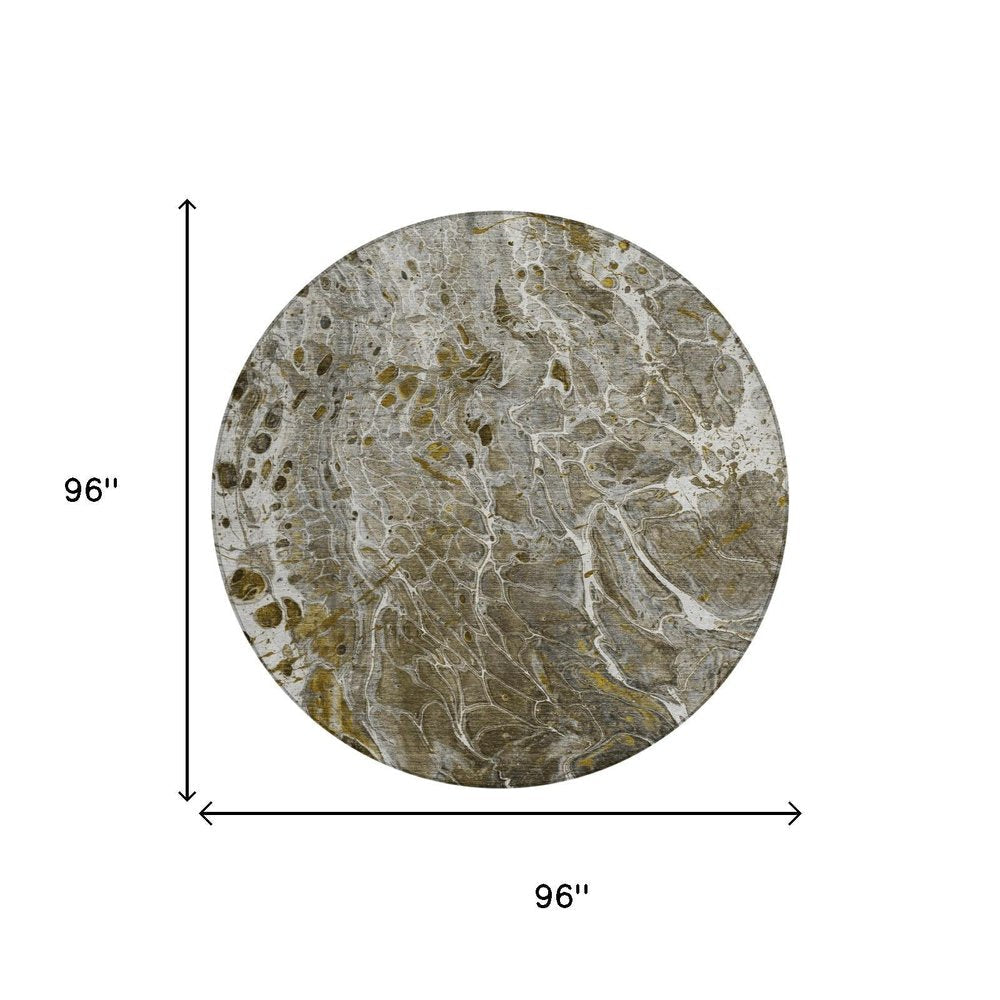 8' Pewter And Gray Round Abstract Washable Indoor Outdoor Area Rug HomeRoots