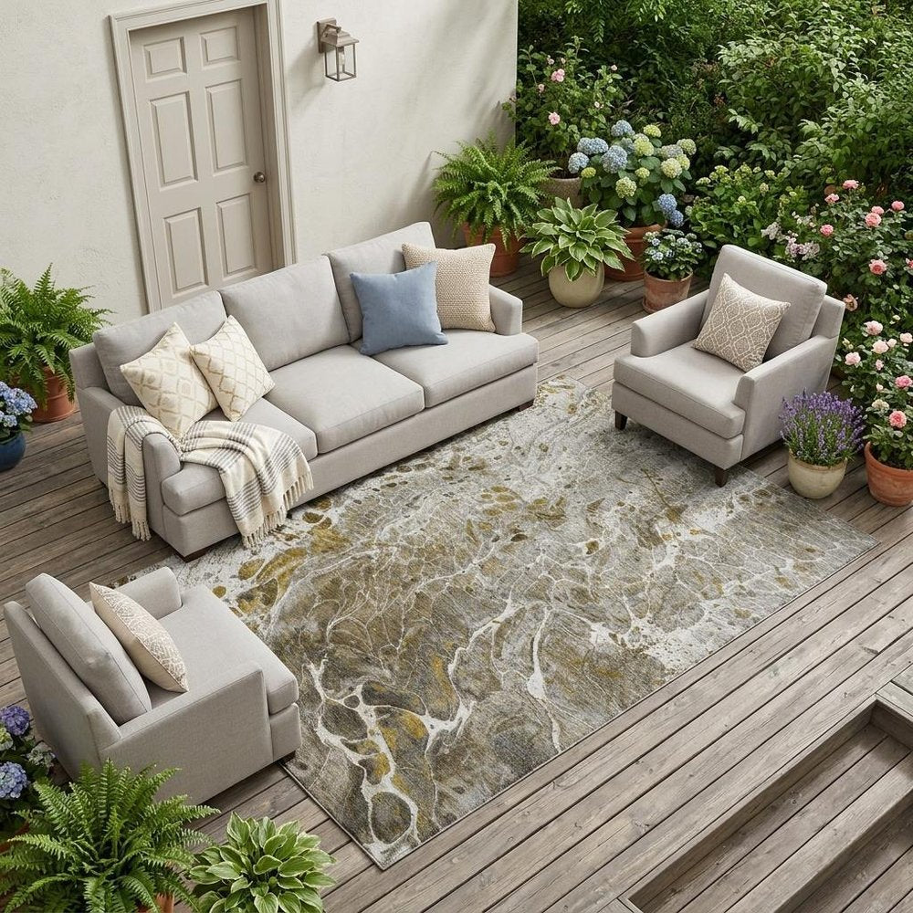 8' X 10' Pewter And Gray Abstract Washable Indoor Outdoor Area Rug