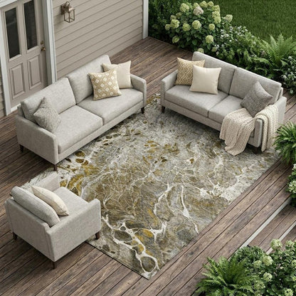 10' X 14' Pewter And Gray Abstract Washable Indoor Outdoor Area Rug