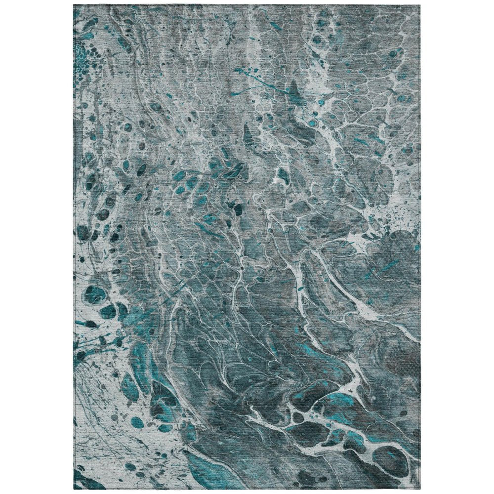 5' X 8' Teal Blue And Gray Abstract Washable Indoor Outdoor Area Rug HomeRoots