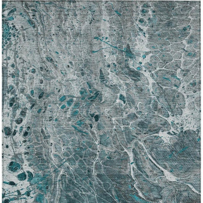 5' X 8' Teal Blue And Gray Abstract Washable Indoor Outdoor Area Rug