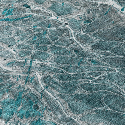 8' X 10' Teal Blue And Gray Abstract Washable Indoor Outdoor Area Rug HomeRoots