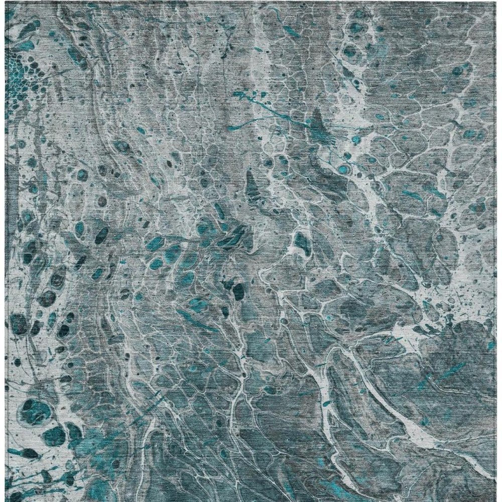9' X 12' Teal Blue And Gray Abstract Washable Indoor Outdoor Area Rug HomeRoots