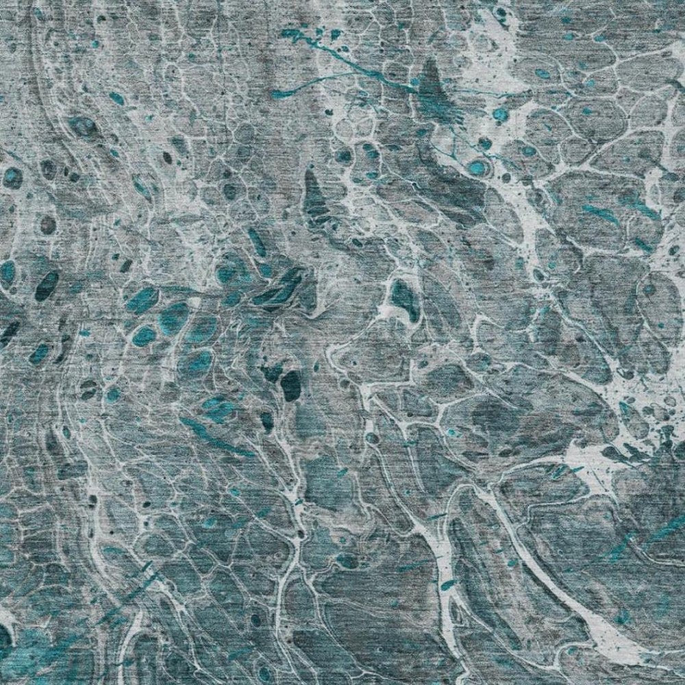 9' X 12' Teal Blue And Gray Abstract Washable Indoor Outdoor Area Rug — view 6