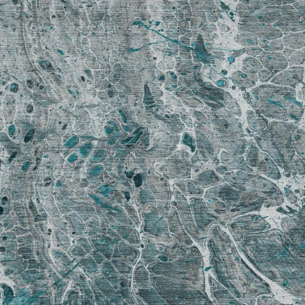 10' X 14' Teal Blue And Gray Abstract Washable Indoor Outdoor Area Rug — view 6