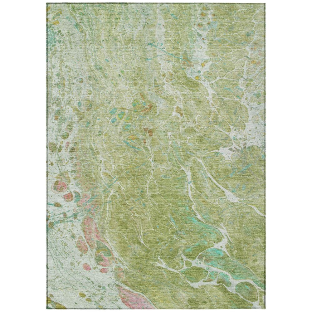 3' X 5' Green And Ivory Abstract Washable Indoor Outdoor Area Rug HomeRoots