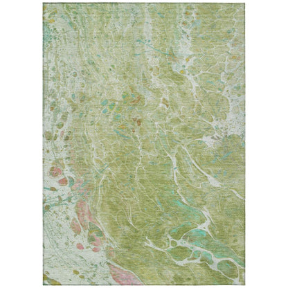 3' X 5' Green And Ivory Abstract Washable Indoor Outdoor Area Rug HomeRoots