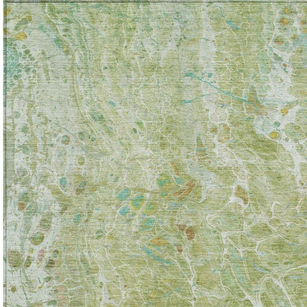 3' X 5' Green And Ivory Abstract Washable Indoor Outdoor Area Rug HomeRoots