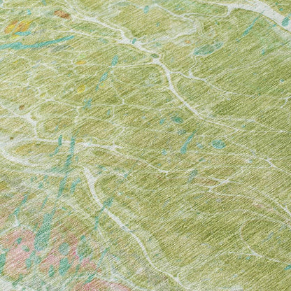 3' X 5' Green And Ivory Abstract Washable Indoor Outdoor Area Rug HomeRoots