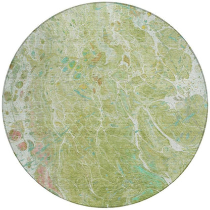 8' Green And Ivory Round Abstract Washable Indoor Outdoor Area Rug HomeRoots