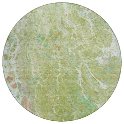 8' Green And Ivory Round Abstract Washable Indoor Outdoor Area Rug HomeRoots