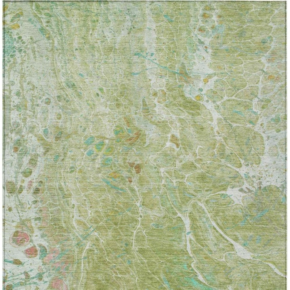 8' X 10' Green And Ivory Abstract Washable Indoor Outdoor Area Rug — view 7