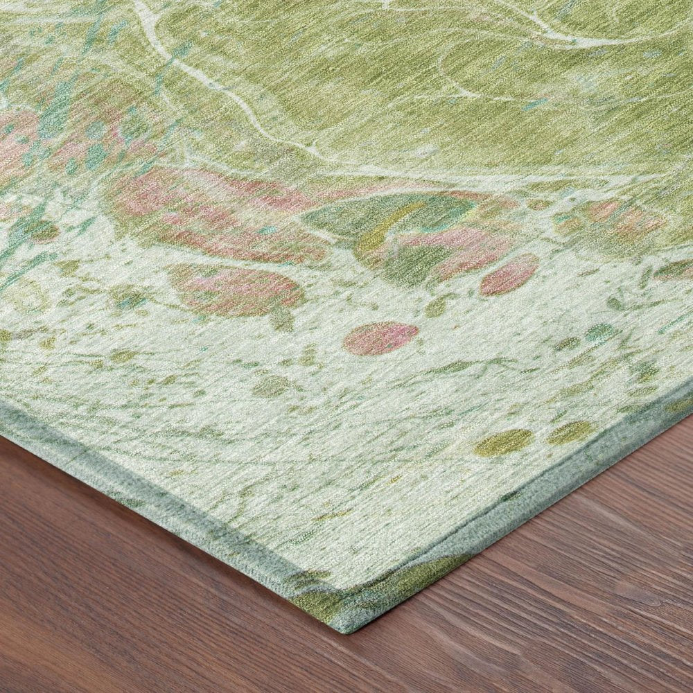 8' X 10' Green And Ivory Abstract Washable Indoor Outdoor Area Rug — view 2