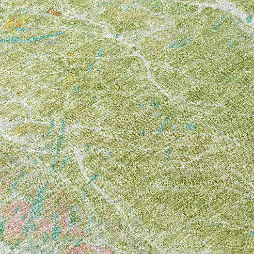8' X 10' Green And Ivory Abstract Washable Indoor Outdoor Area Rug — view 3